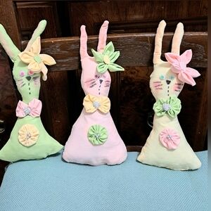 3 Cute Easter Bunnies 10" Tall (Handmade)